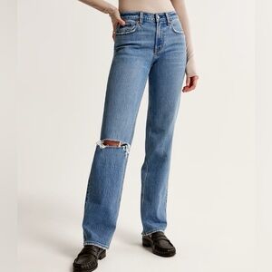 Abercrombie & Fitch 90’s Straight Ultra High Rise Blue Ripped Straight Leg Jeans